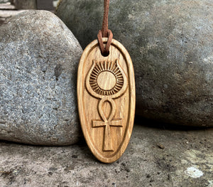 ISIS Egyptian Goddess Talismanic Oak Carved Pendant Mystical Occult Pagan Art. 