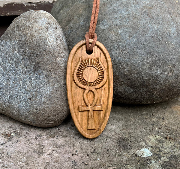 THE ISIS ANKH - Oak-carved Talismanic Pendant