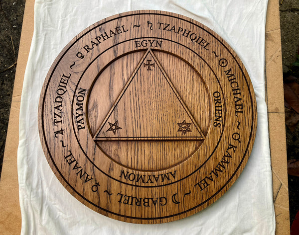 TRITHEMIUS' TABLE Of PRACTICE (Version 2 - English) - Oak Carved Scrying Table of Conjuration