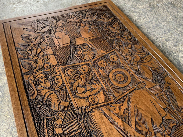 HERMES TRISMEGISTUS - De Chemica Senioris (1566) - Carved Walnut Tablet