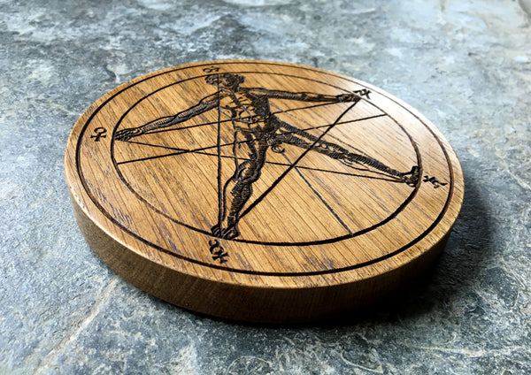 THE AGRIPPA PENTACLE - Earth Pentacle Carved in Solid Oak (Cornelius Agrippa)