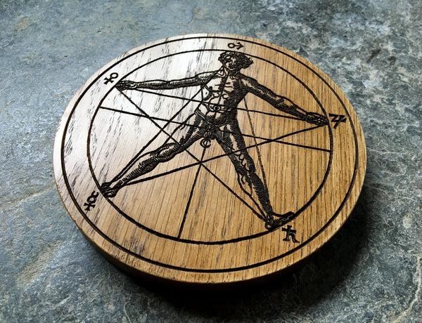 THE AGRIPPA PENTACLE - Earth Pentacle Carved in Solid Oak (Cornelius Agrippa)