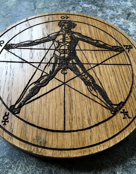 THE AGRIPPA PENTACLE - Earth Pentacle Carved in Solid Oak (Cornelius Agrippa)